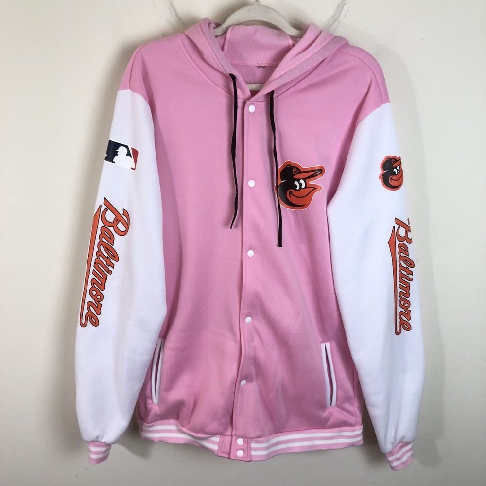 Baltimore Orioles Letterman Varsity Jacket Men's Size XL Pink White Baseball MLB